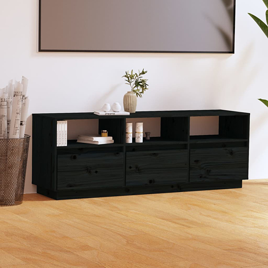 Read more about Qwara pine wood tv stand with 3 drawers in black