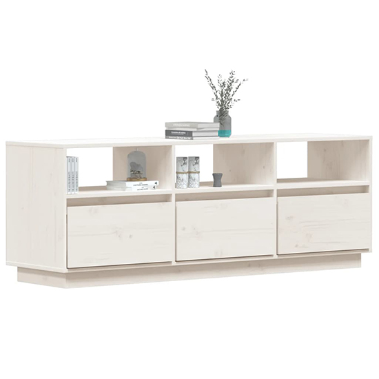 Qwara Pine Wood TV Stand With 3 Drawers In White