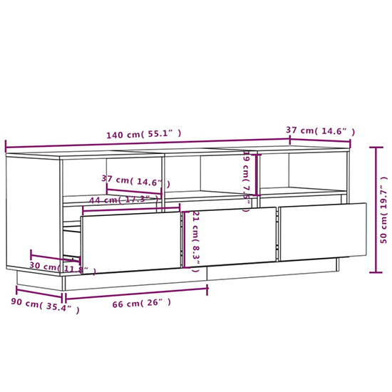 Qwara Pine Wood TV Stand With 3 Drawers In White