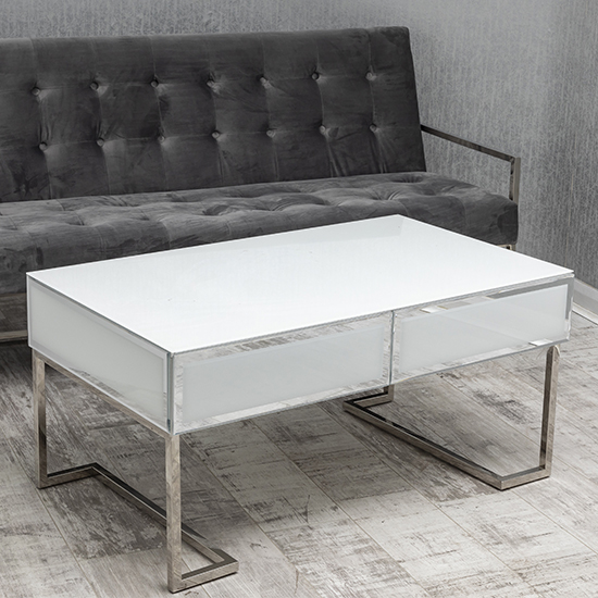 Product photograph of Qwin Glass Coffee Table With 2 Drawers In White from Furniture in Fashion