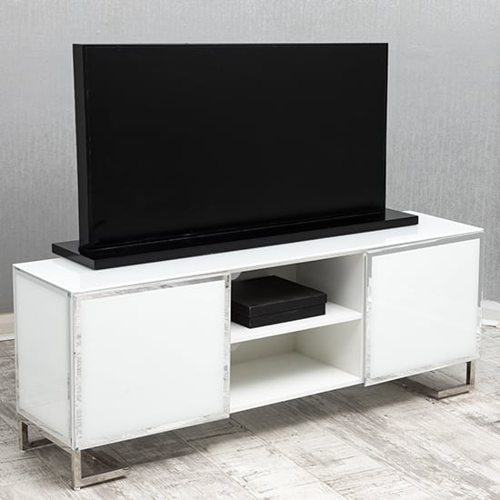 Qwin Glass TV Stand With 2 Doors In White_1