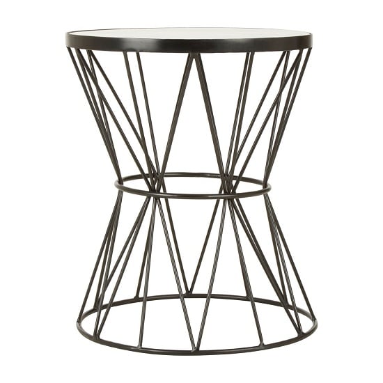 Mekbuda Round White Marble Top Side Table With Corset Frame_1