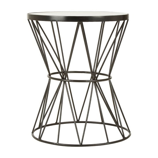 Photo of Mekbuda round white marble top side table with corset frame