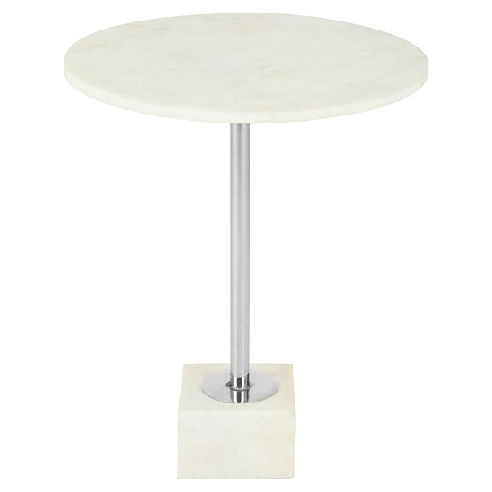 Mekbuda White Marble Top Side Table With Nickel Steel Base_2
