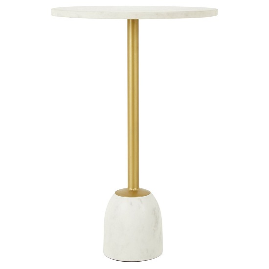 Mekbuda White Marble Top Side Table With Gold Metal Base