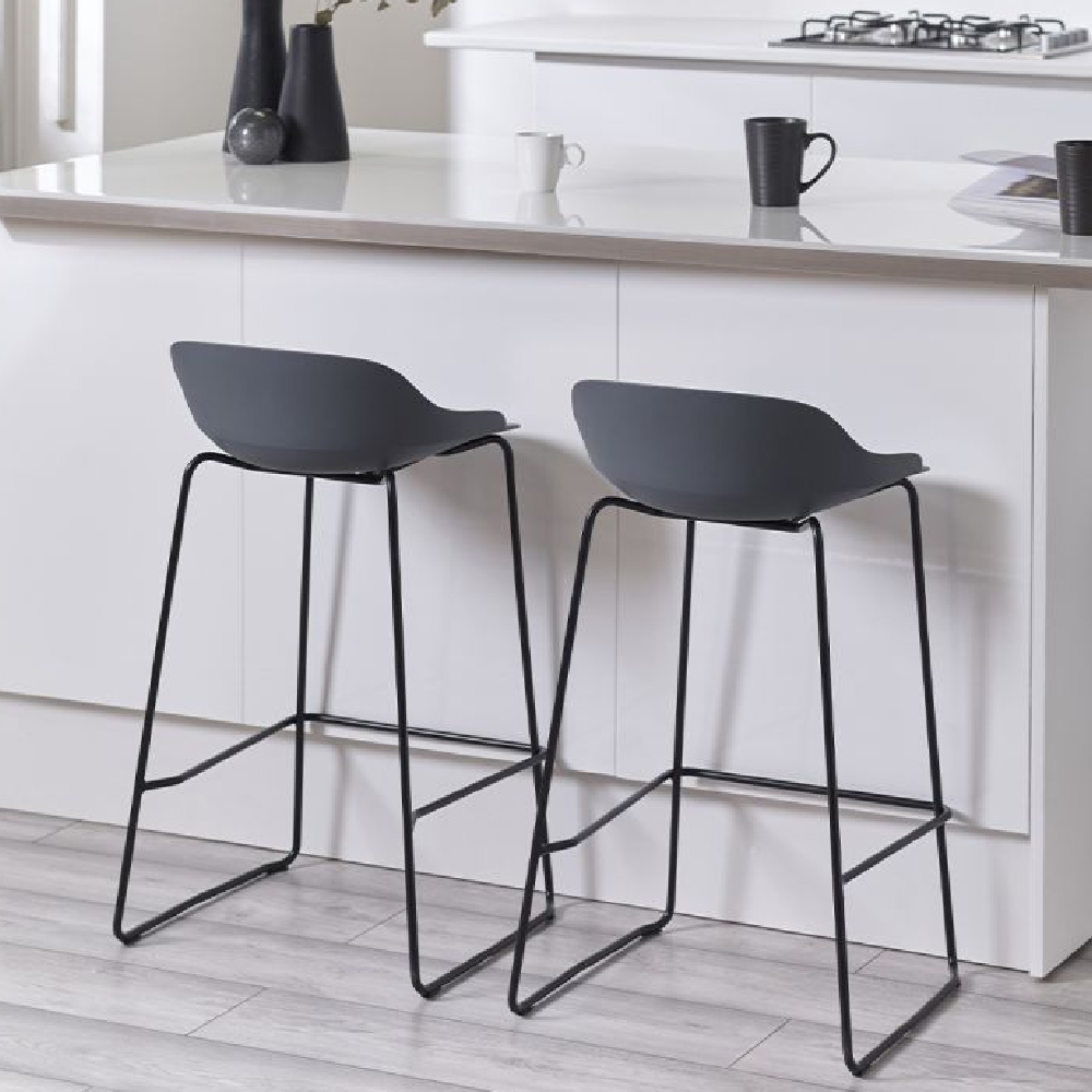 Racco Dark Grey Plastic Bar Stools With Metal Legs In Pair