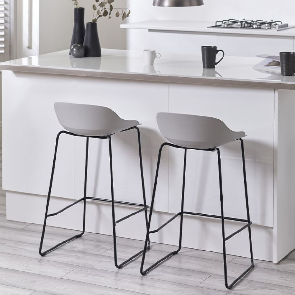 Racco Light Grey Plastic Bar Stools With Metal Legs In Pair