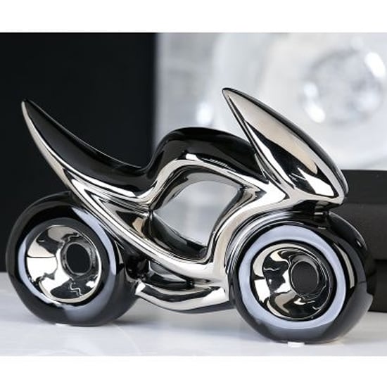 Photo of Race ceramic motorcycle sculpture in black and silver