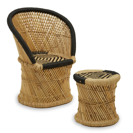 Photo of Radford kids bamboo chair and stool in natural and black