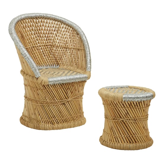Radford Kids Bamboo Chair And Stool In Natural And Grey
