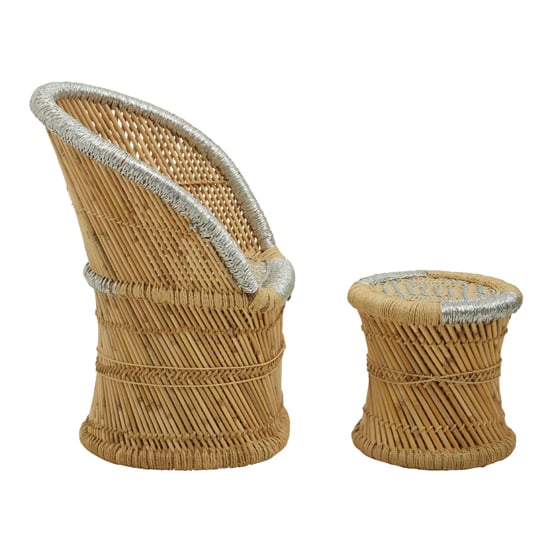 Radford Kids Bamboo Chair And Stool In Natural And Grey