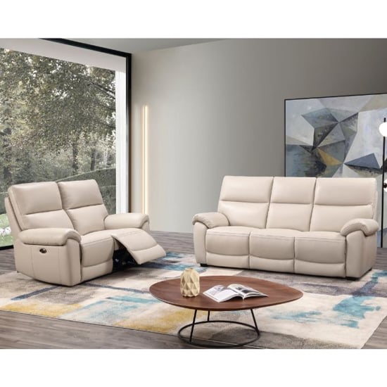 Radford Leather Electric Recliner 3+2 Seater Sofa Set In Chalk_1