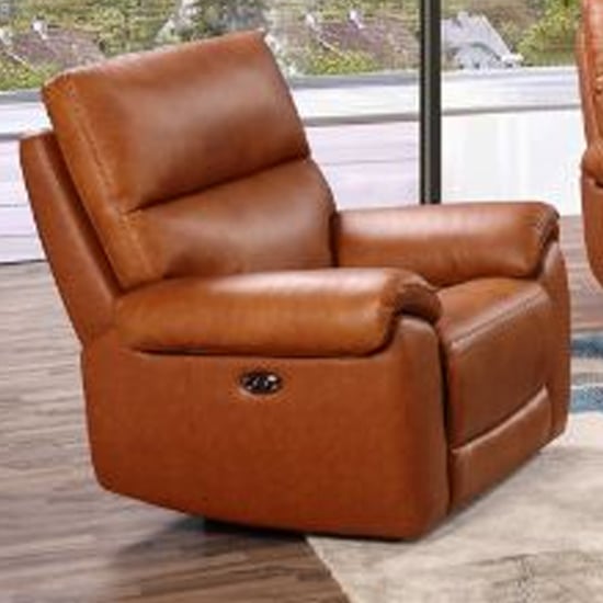 Product photograph of Radford Leather Electric Recliner Chair In Tan from Furniture in Fashion