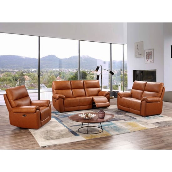 Radford Leather Electric Recliner Sofa Suite In Tan_1