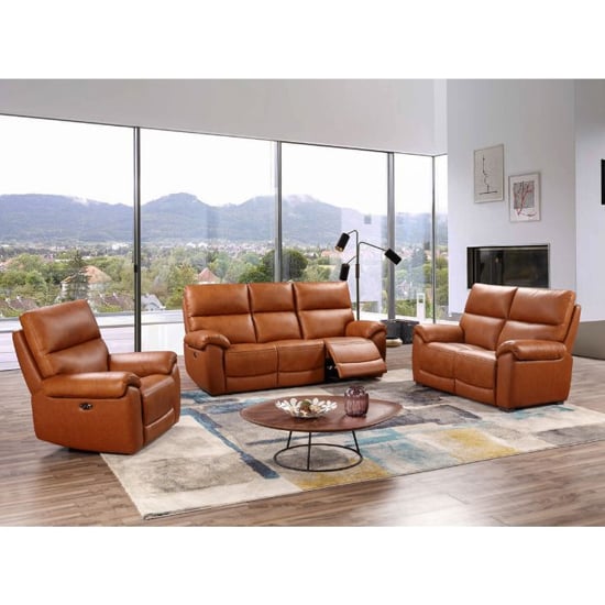 Photo of Radford leather electric recliner sofa suite in tan