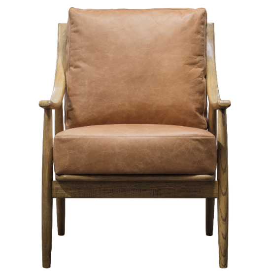 Radiant Leather Armchair With Wooden Frame In Brown