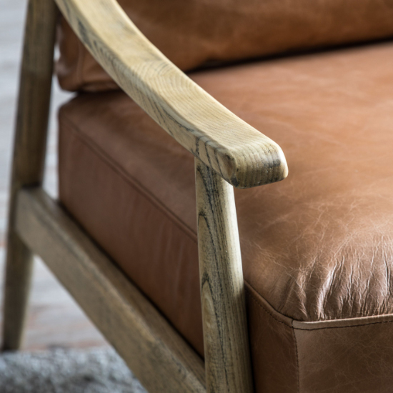 Radiant Leather Armchair With Wooden Frame In Brown