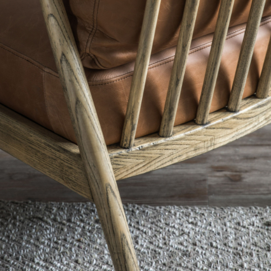Radiant Leather Armchair With Wooden Frame In Brown
