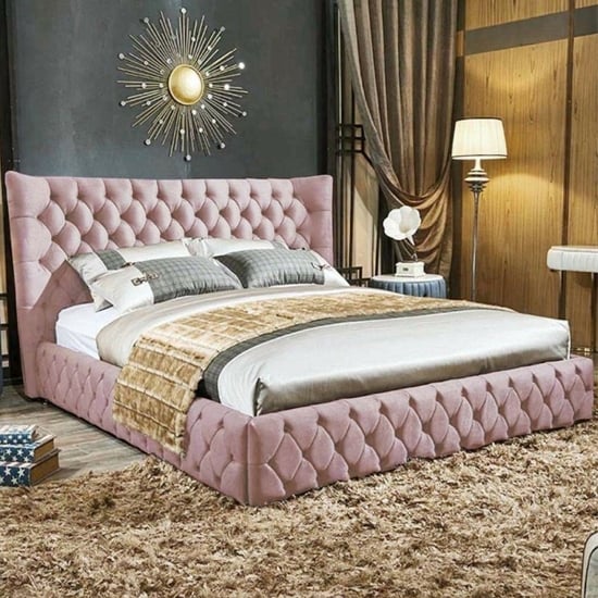 Photo of Radium plush velvet upholstered double bed in pink