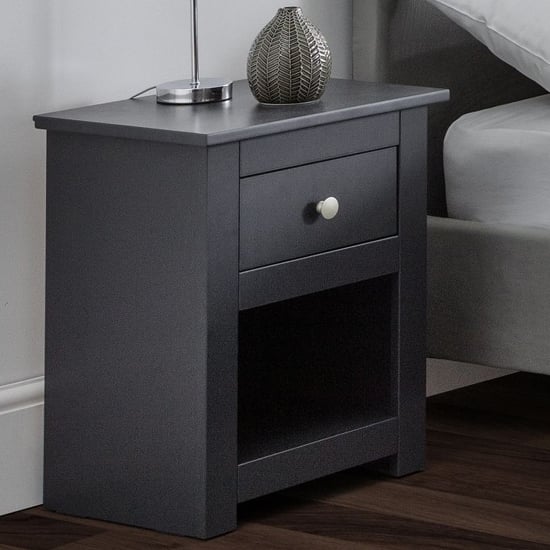 Photo of Raddix wooden bedside cabinet in anthracite with 1 drawer