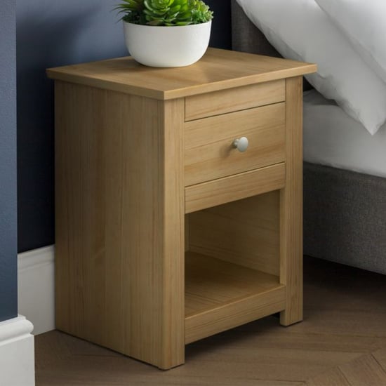 Read more about Raddix wooden bedside cabinet in waxed pine with 1 drawer