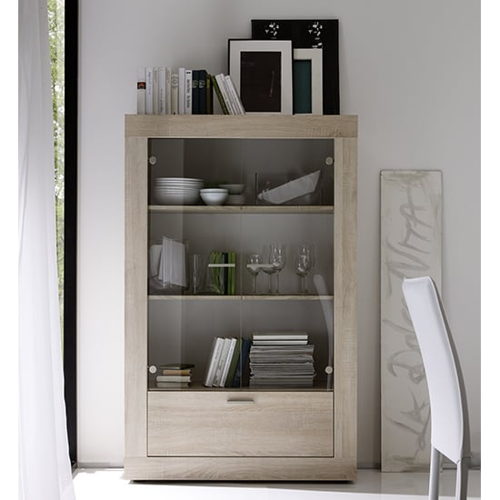 Product photograph of Radom Wooden Display Cabinet With 2 Doors In Sonoma Oak from Furniture in Fashion