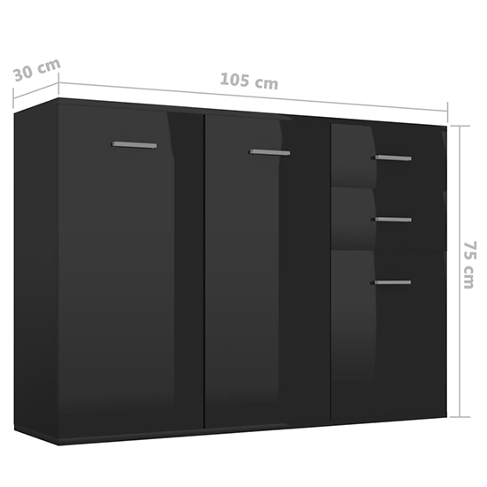 Raed High Gloss Sideboard With 3 Doors 2 Drawers In Black_5