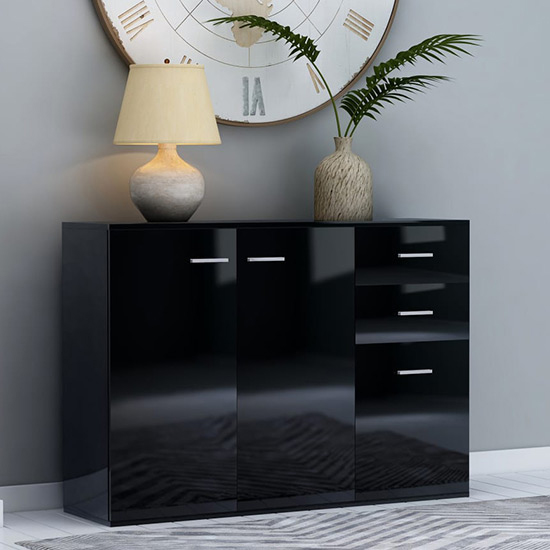 Raed High Gloss Sideboard With 3 Doors 2 Drawers In Black_1