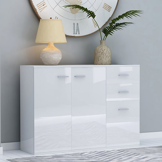 Raed High Gloss Sideboard With 3 Doors 2 Drawers In White_1