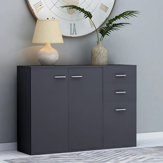 Raed Wooden Sideboard With 3 Doors 2 Drawers In Grey