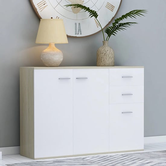 Raed Wooden Sideboard With 3 Doors 2 Drawers In White Oak_1