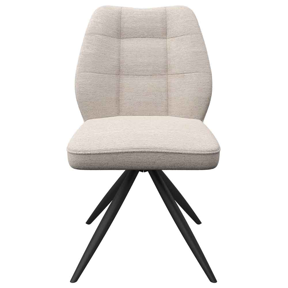 Raevo Ivory Fabric Swivel Dining Chairs with Metal Legs in Pair