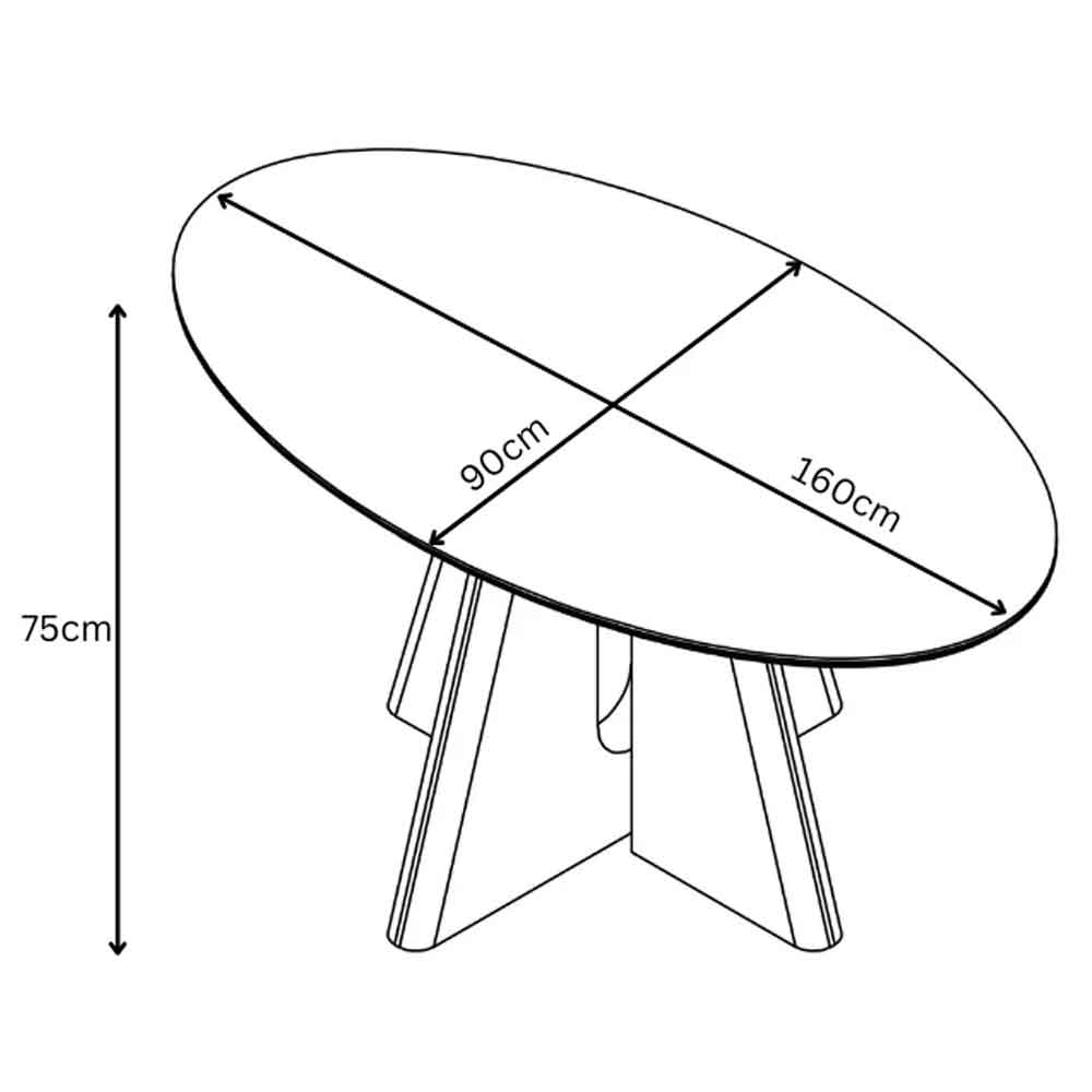 Raevo Oval Ceramic Top Dining Table with Oak Veneer Base in Matte White Marble-Effect