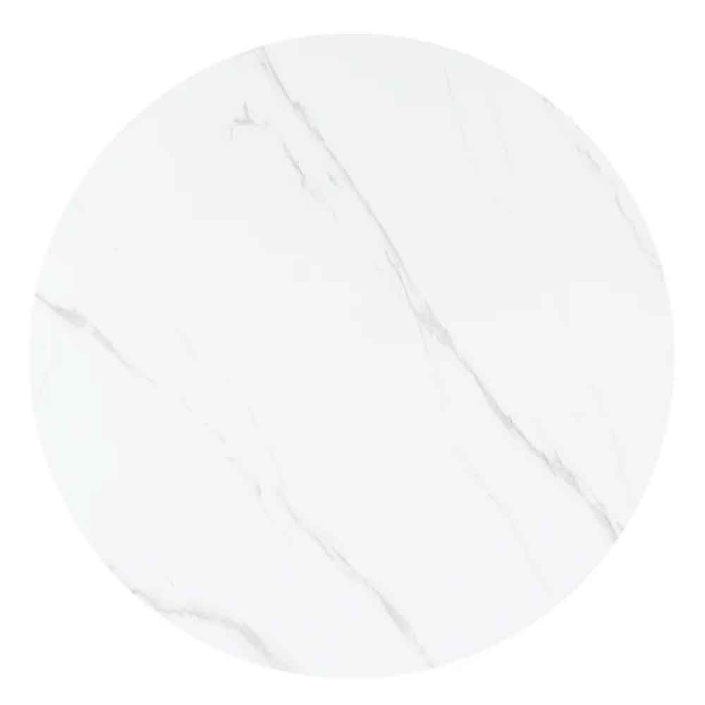 Raevo Round Ceramic Top Dining Table with Oak Veneer Base in Matte White