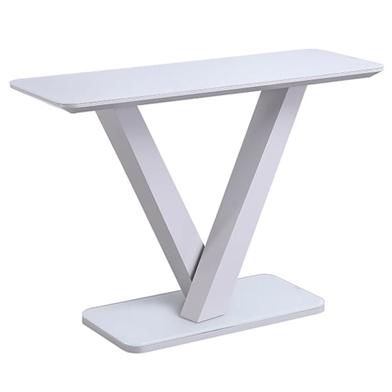 Product photograph of Raffle Glass Console Table With Steel Base In Matt Light Grey from Furniture in Fashion