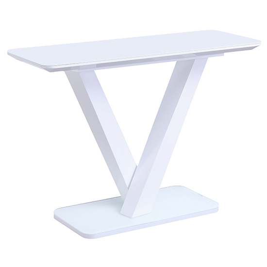 Raffle Glass Console Table With Steel Base In White High Gloss