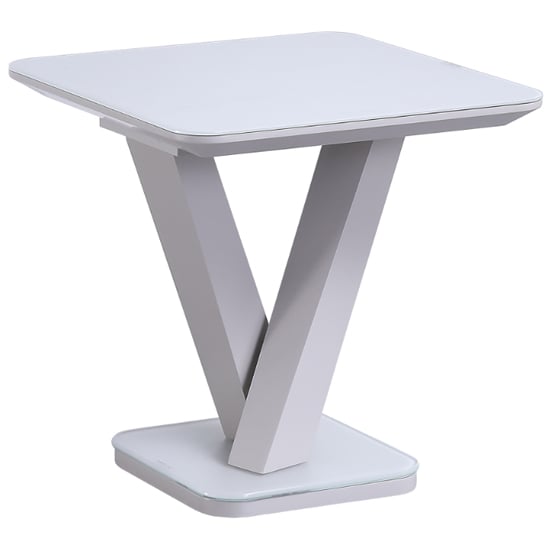 Read more about Raffle glass lamp table with steel base in matt light grey