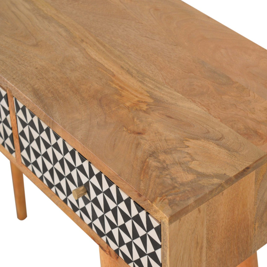 Rafina Wooden Console Table In Oak Ish And Black Inlay_3
