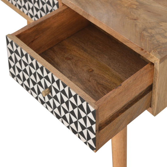 Rafina Wooden Console Table In Oak Ish And Black Inlay_4
