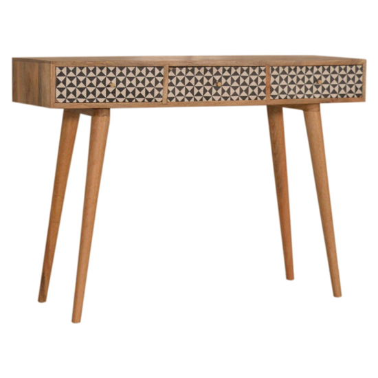 Rafina Wooden Console Table In Oak Ish And Black Inlay