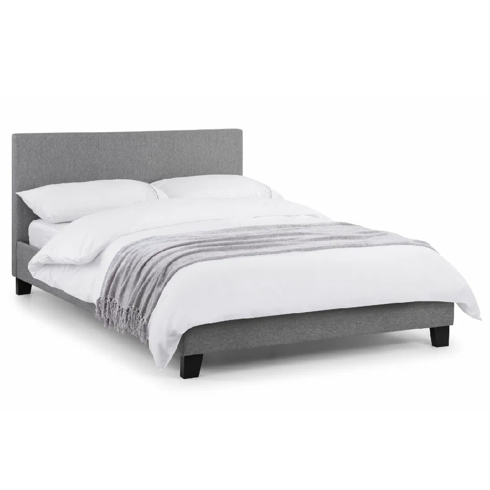 Rafiya Fabric Small Double Bed In Light Grey