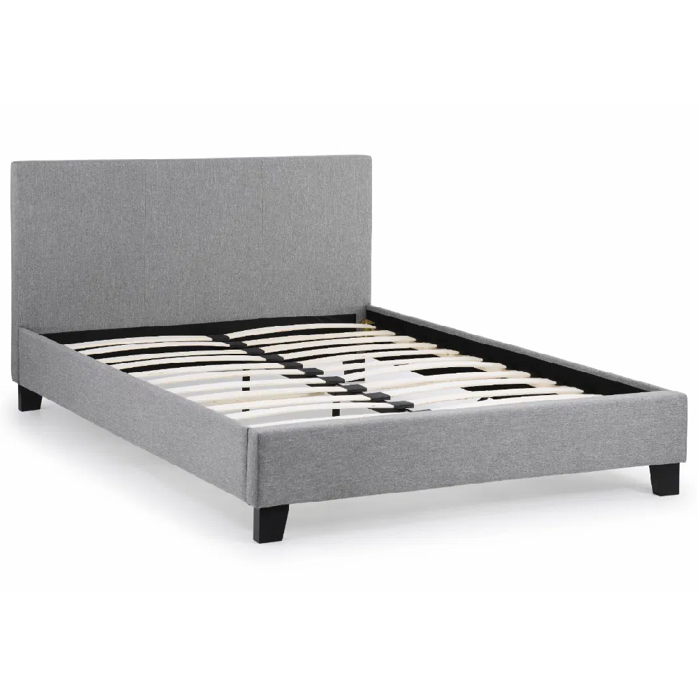 Rafiya Fabric Small Double Bed In Light Grey