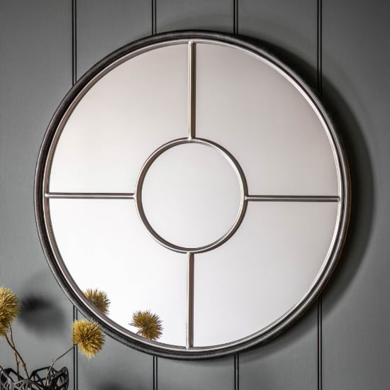 Product photograph of Raga Large Round Wall Mirror In Black And Silver Frame from Furniture in Fashion