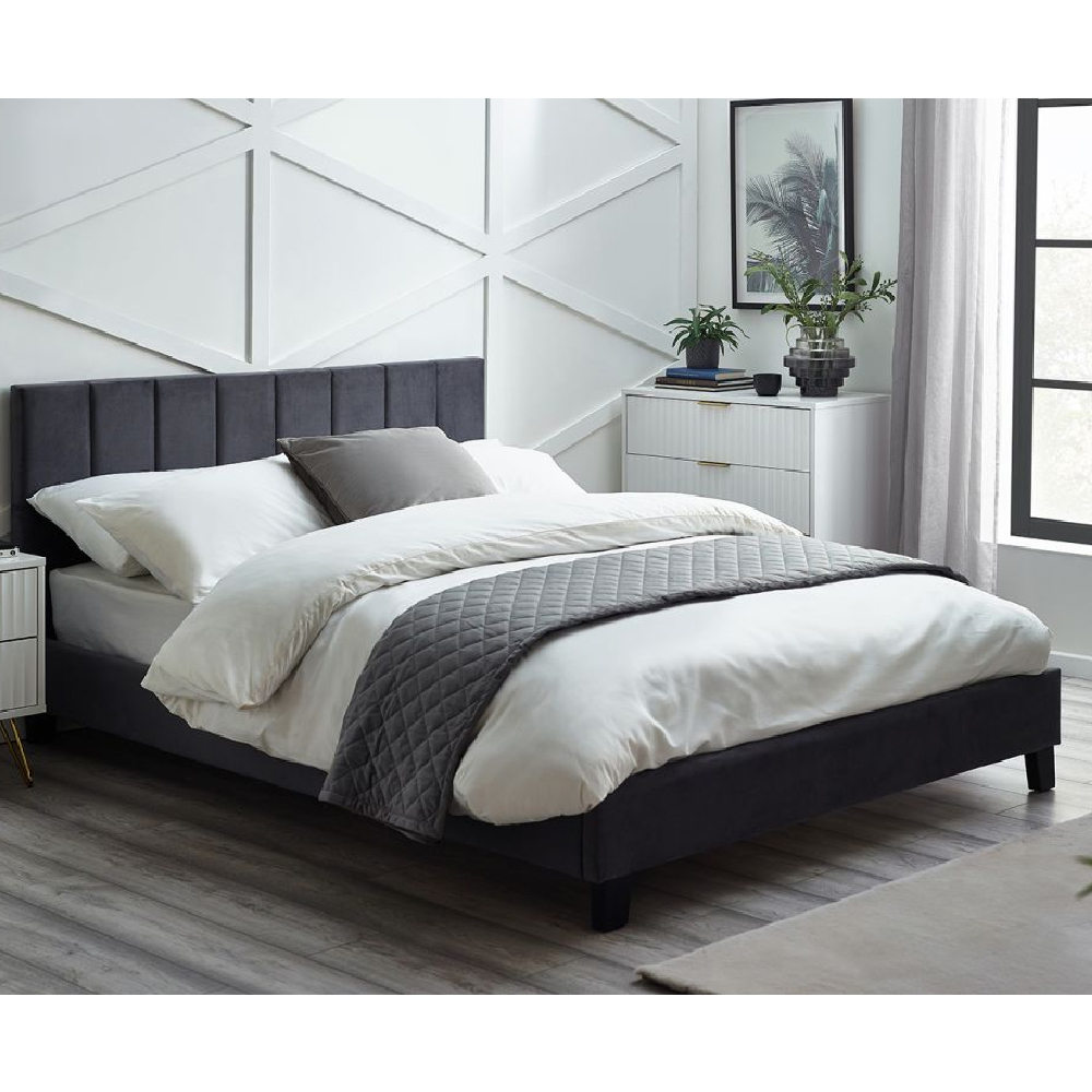Read more about Ragina velvet king size bed in grey