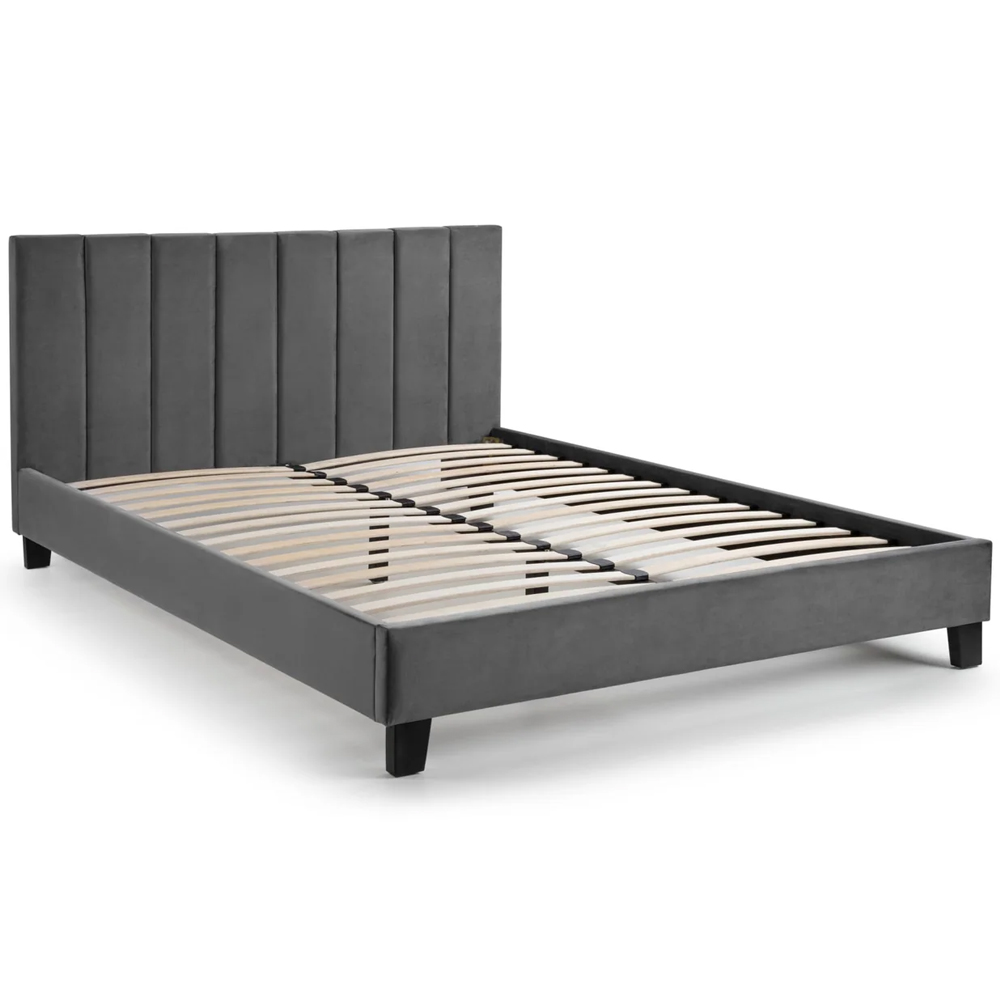 Ragina Velvet Small Double Bed - Grey