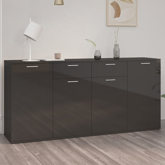 Ragni High Gloss Sideboard With 4 Doors 2 Drawers In Black