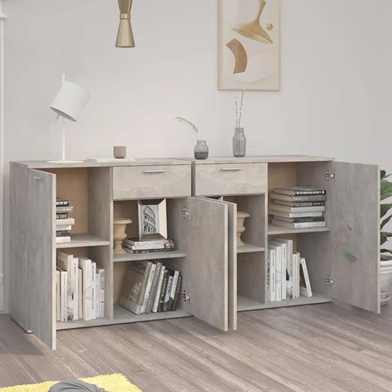 Ragni Wooden Sideboard With 4 Doors 2 Drawer In Concrete Effect