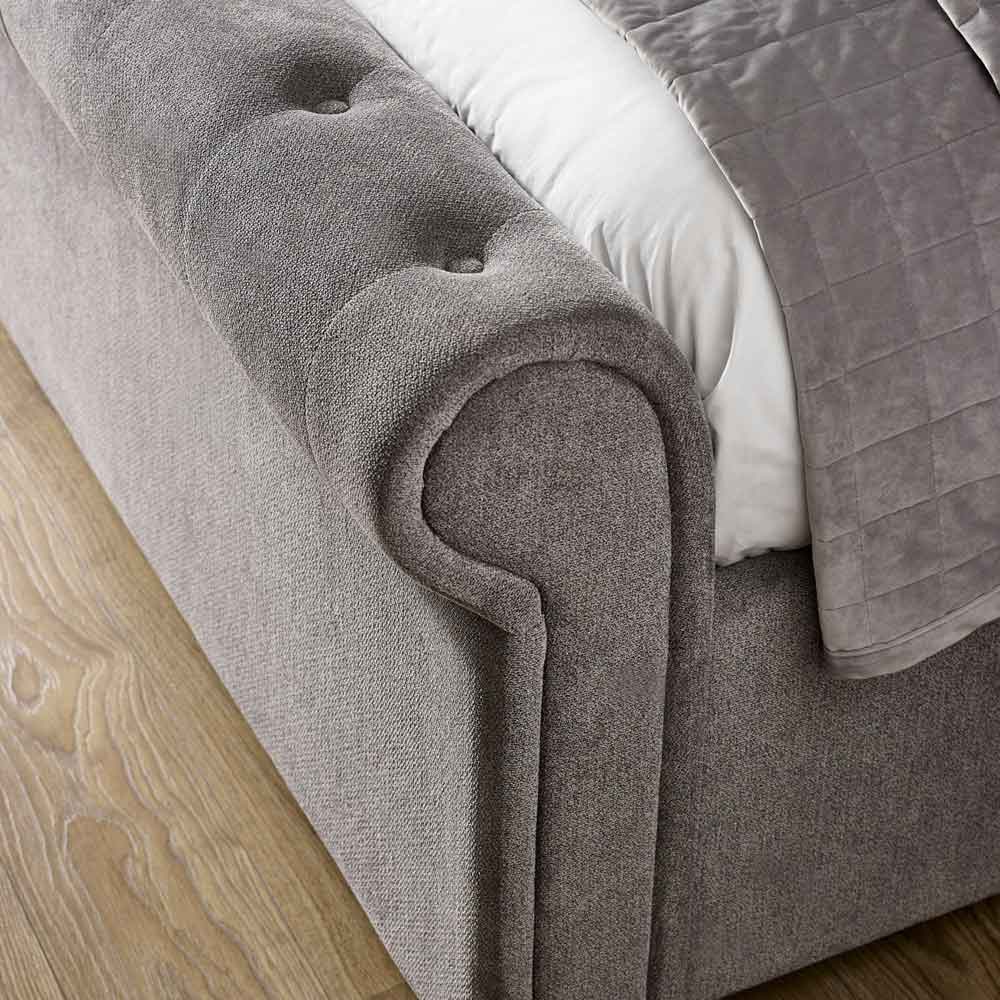 Rahela Fabric Double Bed with 2 Drawers in Grey