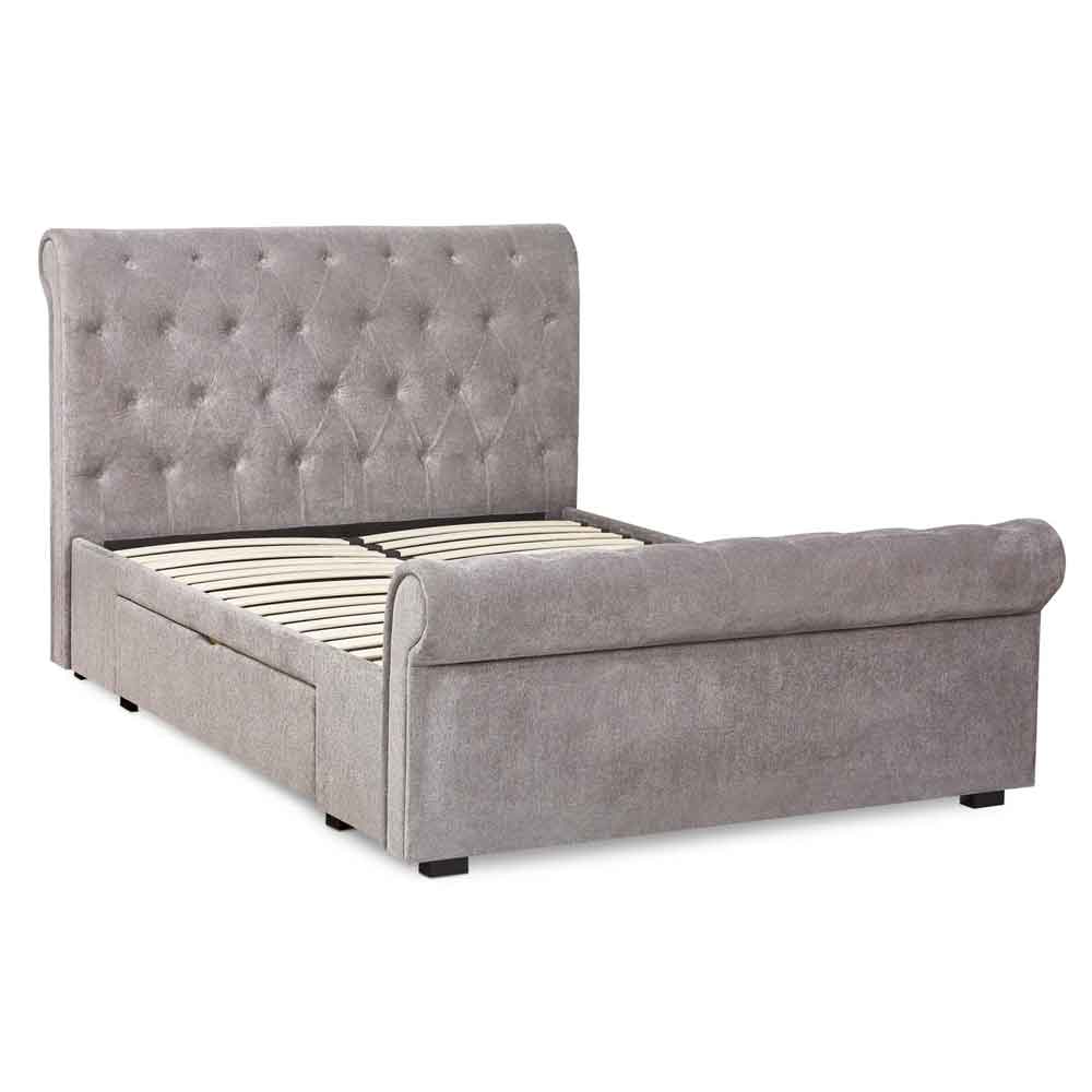 Rahela Fabric Double Bed with 2 Drawers in Grey