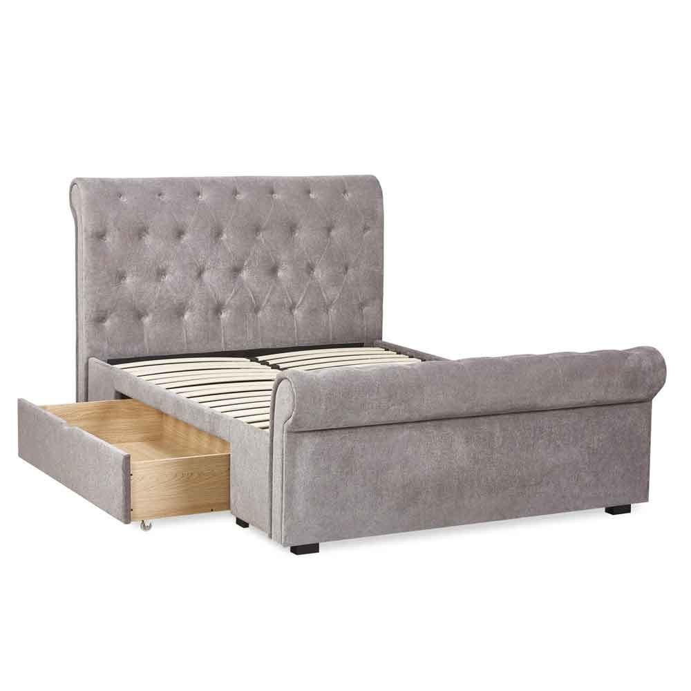 Rahela Fabric Double Bed with 2 Drawers in Grey